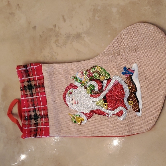 Jeweled Santa Christmas Stocking nwot